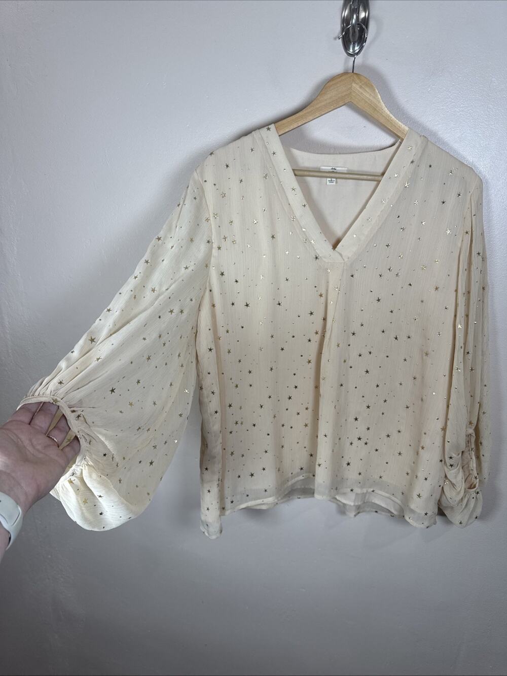 Entro Womens Peasant Blouse Top Celestial Stars Chiffon Balloon Sleeve L
